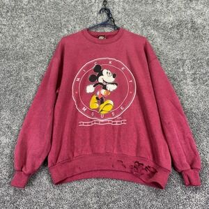 Vintage Mickey Unlimited Sweatshirt Mens XL Red Pink Crew Mickey Mouse Graphic